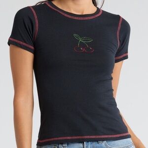 Rhinestone Cherry Black Baby Tee (XS)